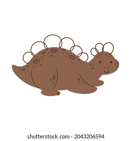 Cute baby dino in scandinavian style. Cartoon dinosaurs animal for kids cards, baby shower, t-shirt, birthday invitation, house interior. Bohemian childish vector illustration.