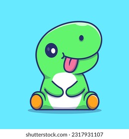 Cute Baby Dino Sitting Cartoon Vector Icon Illustration. Animal Nature Icon Concept Isolated Premium Vector. Flat Cartoon Style