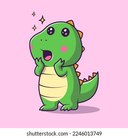 Cute Baby Dino Surprised Cartoon Vector Icon Illustration. Animal Nature Icon Concept Isolated Premium Vector. Flat Cartoon Style