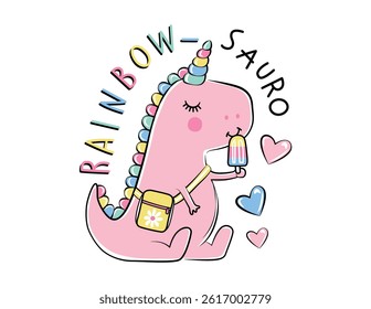 Cute baby Dino unicorn for girl, rainbow. design for textile use. Vector design