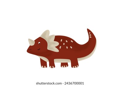Cute baby dinosaur in bright brown color isolated. Doodle and childish dino for kids prints, baby shower, t-shirt, birthday invitation, house interior. Bohemian style vector illustration. 