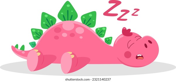 Cute Baby Dinosaur Cartoon Character Sleeping. Vector Illustration Flat Design Isolated On Transparent Background