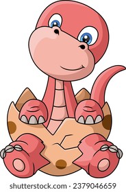 Cute baby dinosaur cartoon hatching from egg