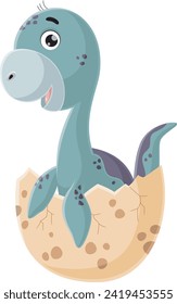 Cute baby dinosaur cartoon hatching from egg