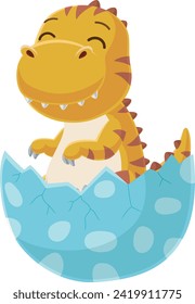 Cute baby dinosaur cartoon hatching from egg