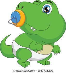 cute baby dinosaur cartoon with pacifier