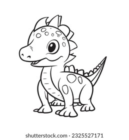 Cute Baby Dinosaur Character, line art. Coloring page for kids and adults, cartoonish, cute.