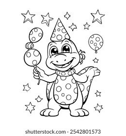 Cute Baby Dinosaur Character line art. Coloring page for kids. Vector illustration