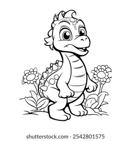 Cute Baby Dinosaur Character line art. Coloring page for kids. Vector illustration