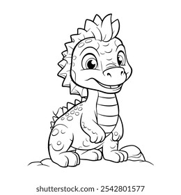 Cute Baby Dinosaur Character line art. Coloring page for kids. Vector illustration