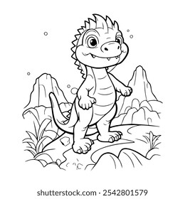 Cute Baby Dinosaur Character line art. Coloring page for kids. Vector illustration