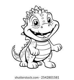 Cute Baby Dinosaur Character line art. Coloring page for kids. Vector illustration