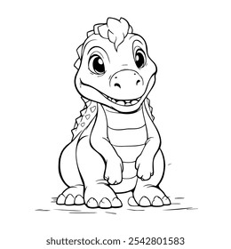 Cute Baby Dinosaur Character line art. Coloring page for kids. Vector illustration