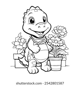 Cute Baby Dinosaur Character line art. Coloring page for kids. Vector illustration