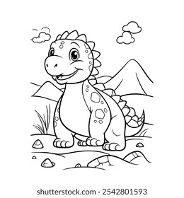 Cute Baby Dinosaur Character line art. Coloring page for kids. Vector illustration