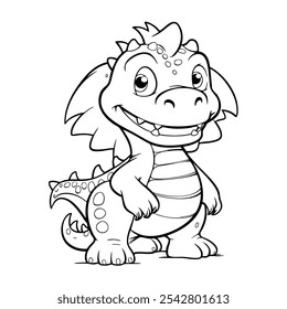 Cute Baby Dinosaur Character line art. Coloring page for kids. Vector illustration