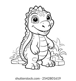 Cute Baby Dinosaur Character line art. Coloring page for kids. Vector illustration