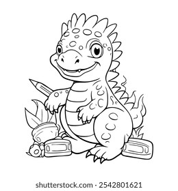 Cute Baby Dinosaur Character line art. Coloring page for kids. Vector illustration