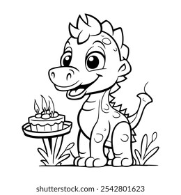 Cute Baby Dinosaur Character line art. Coloring page for kids. Vector illustration