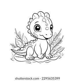 Un lindo dinosaurio bebé, página de Coloring-in, libro infantil de Coloring aislado de fondo blanco.