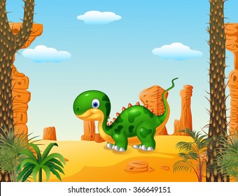 Cute baby dinosaur with desert background