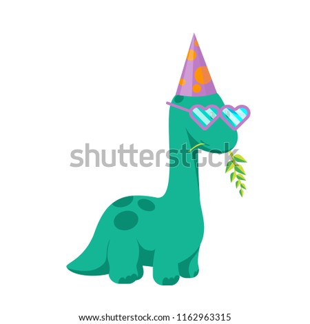 Cute Baby Dinosaur Diplodocus Glasses Illustration Stock Vector