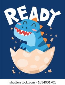 Cute baby dinosaur in eggshell vector illustration