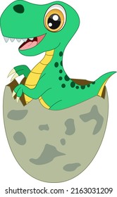 Cute baby dinosaur hatching from egg