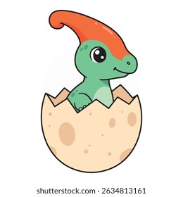 Cute baby dinosaur hatching from an egg, new life.