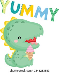 A Cute Baby Dinosaur With Ice Cream 