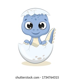 Cute Baby Dinosaur Illustration. Vector Illustration For Baby Shower, Greeting Card, Party Invitation, Fashion Clothes T-shirt Print.