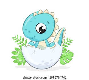 Cute baby dinosaur illustration. Vector illustration for baby shower, greeting card, party invitation, fashion clothes t-shirt print.