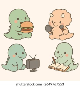 Cute Baby Dinosaur  – Kawaii Cartoon Animal Vector for Kids and Food Themes
