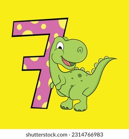 Cute Baby Dinosaur With Number, Vector Illustration