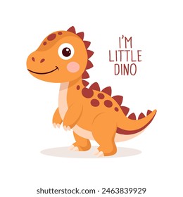 Cute  baby dinosaur on a white background with lettering. Design for greeting cards, invitations, print on clothes. Vector