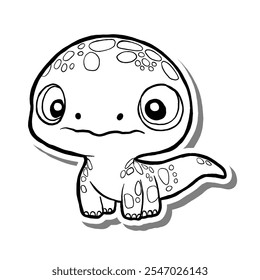 Cute Baby Dinosaur Outline on white silhouette and gray shadow. Hand drawn cartoon style. Vector illustration for decorate and any design.