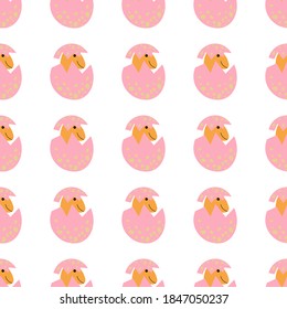 Cute baby dinosaur in a pink egg on a white background. Beautiful predators in a flat style. Cartoon animals for web pages.
Stock vector illustration for decor, design, textile baby,
wallpaper