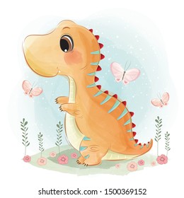 Cute Baby Dinosaur Playing Happily