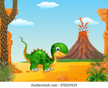 Cute baby dinosaur with prehistoric background