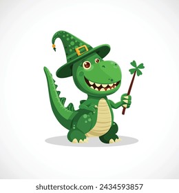 Cute baby dinosaur with st patricks day hat illustration