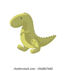 Cute baby dinosaur vector flat illustration isolated on white background. Green dino, prehistoric tyrannosaurus for baby toys design. Ancient wild animal monster icon or symbol concept.