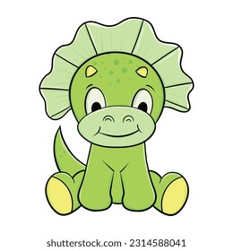 Cute Baby Dinosaur Vector with Happy Face