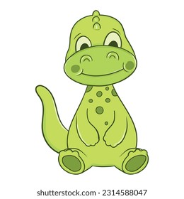 Cute Baby Dinosaur Vector with Happy Face