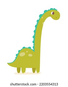Cute baby dinosaur vector illustration. Cartoon funny jurassic animal character, isolated happy tall dino monster with cheerful face, prehistoric dragon toy for fun kids game, kindergarten decoration