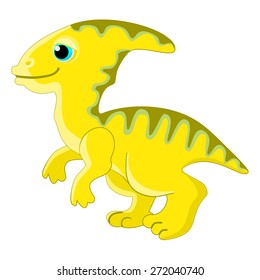 Cute baby dinosaur vector illustration Happy cartoon dino character Parasaurolophus dinosaur with crest for children vector EPS8 Isolated on white background
