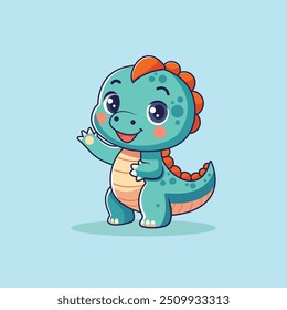 Cute Baby Dinosaur Waving Hand Cartoon Vector Icon Illustration. Animal Nature Icon Concept Isolated Premium Vector. Flat Cartoon Style