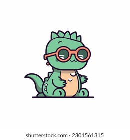 Cute baby Dinosaur wearing sunglasses cartoon reptile trex raptor illustration