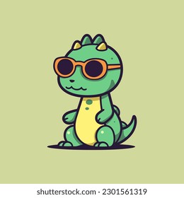 Cute baby Dinosaur wearing sunglasses cartoon reptile trex raptor illustration