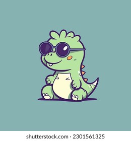 Cute baby Dinosaur wearing sunglasses cartoon reptile trex raptor illustration