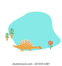 Cute baby dinosaurs background, childish frame for kids design. Childrens cute animals background. Can used for cover design, photo frame, greeting cards, banners.
